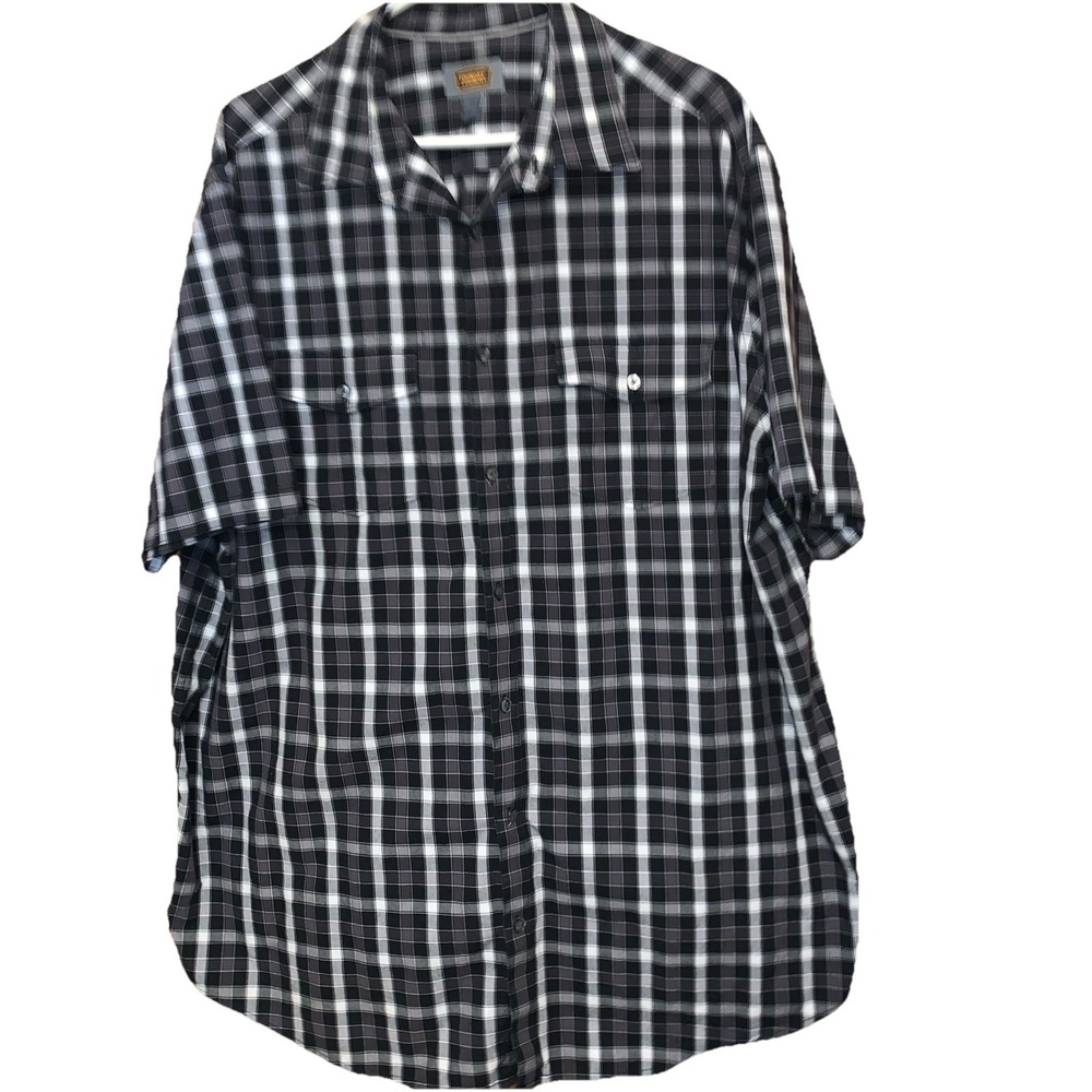 Foundry Mens Sz 2XL Blk Plaid Button Down Shirt Short Sleeve